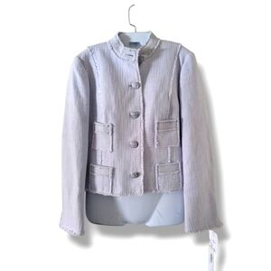 Worth | NWT Chic Pale Periwinkle Tweed Textured Raw Hem Trim Jacket